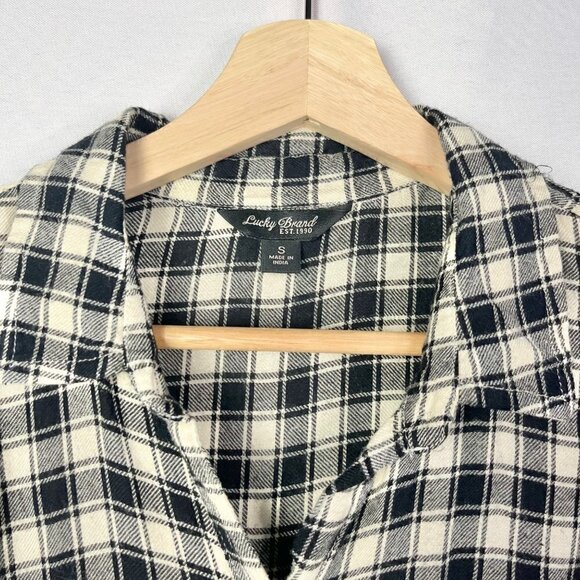 Lucky Brand Black & Cream Boyfriend Split Back Button Down Long Sleeve S